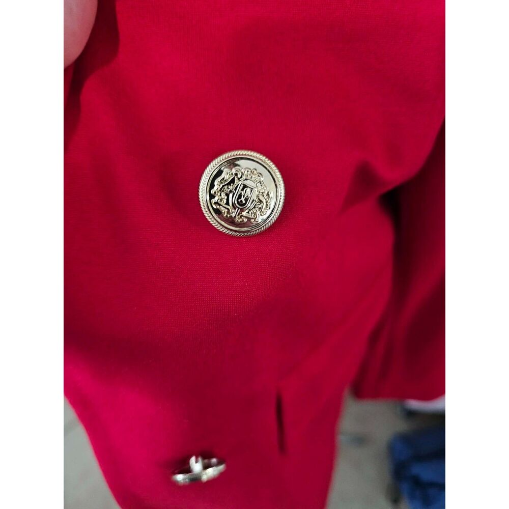 Chico’s Ponte Blazer Women’s 1 M Red Wild Poppy Double Breasted Gold Buttons